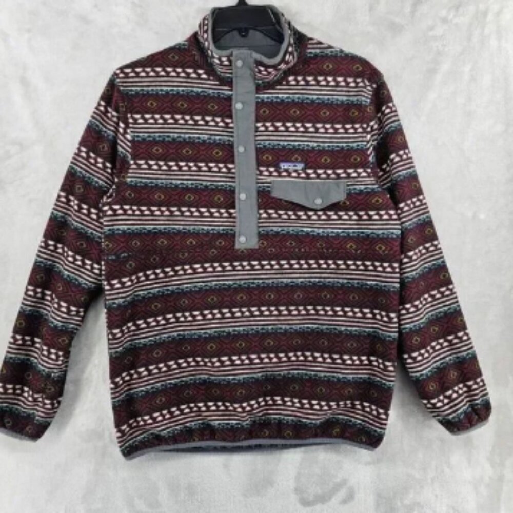 Patagonia Snap‎ T Glissade Fleece Pullover Large Gray Multicolor Aztec Outerwea